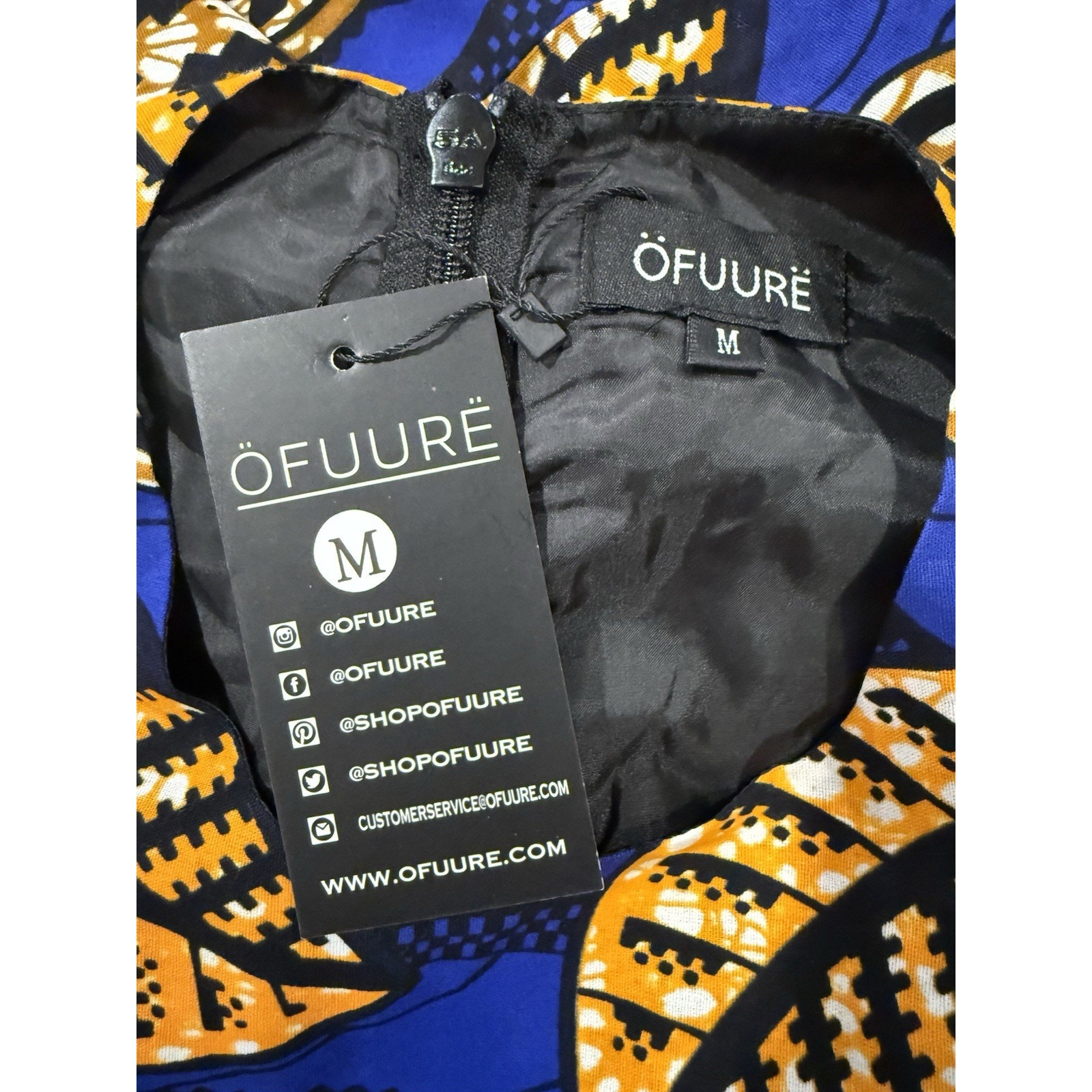 Nwt Ofuure Medium Bold Dress 100% Cotton Geometric Print Blue Orange Pockets — image 8 of 8